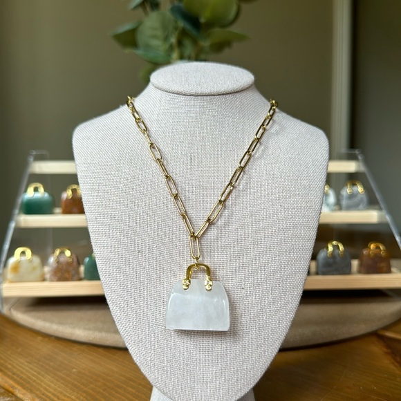 Jewelry - #5 Clear Quartz Stone Crystal Bag Charm Paper Clip Chain Necklace